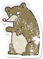 retro distressed sticker of a cartoon bear png