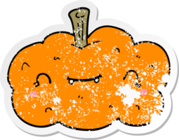 distressed sticker of a cartoon pumpkin png