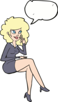 femme de bureau de dessin animé assise avec bulle de dialogue png