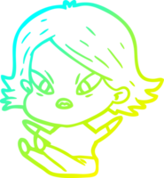 cold gradient line drawing of a cartoon stressed woman png