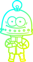 cold gradient line drawing of a happy carton robot with light bulb png