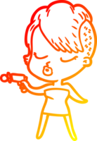 warm gradient line drawing of a cartoon pretty hipster girl png