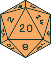 Retro Tattoo Style natural 20 D20 dice roll png