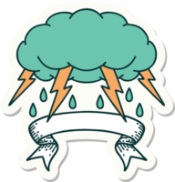 tattoo style sticker with banner of a storm cloud png