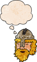 cartoon viking face with thought bubble in grunge texture style png