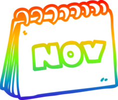 rainbow gradient line drawing of a cartoon calendar showing month of november png