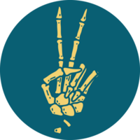 iconic tattoo style image of a skeleton giving a peace sign png