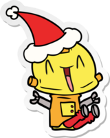 mão desenhado adesivo desenho animado do uma robô vestindo santa chapéu png