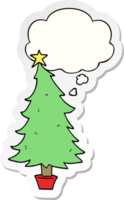 cartoon christmas tree with thought bubble as a printed sticker png