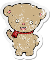 pegatina retro angustiada de un oso de peluche de dibujos animados saludando png