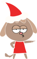 hand drawn flat color illustration of a bored dog wearing santa hat png