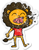 distressed sticker of a cartoon roaring lion png