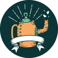 icon of a tattoo style old coffee pot steaming png