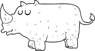 hand drawn black and white cartoon rhino png