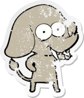 distressed sticker of a happy cartoon elephant png