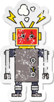 distressed sticker of a cute cartoon robot malfunction png