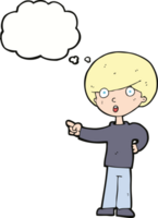 cartoon pointing boy with thought bubble png