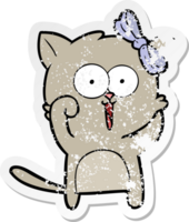 distressed sticker of a cartoon cat png