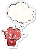 cartoon cupcake with thought bubble as a distressed worn sticker png