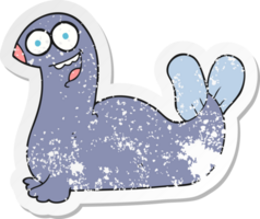 retro distressed sticker of a cartoon seal png