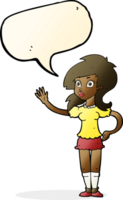 cartoon pretty woman waving for attention with speech bubble png