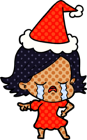 hand dragen komisk bok stil illustration av en flicka gråt och pekande bär santa hatt png