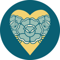 iconic tattoo style image of a heart and flowers png