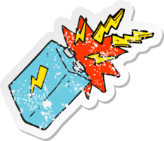 retro distressed sticker of a cartoon battery sparking png