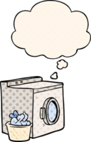 desenho animado lavando máquina com pensamento bolha dentro quadrinho livro estilo png