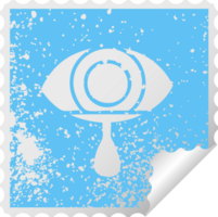 distressed square peeling sticker symbol of a crying eye png