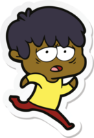 sticker van een cartoon uitgeputte jongen png