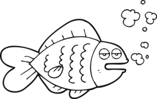 hand drawn black and white cartoon funny fish png