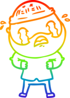 rainbow gradient line drawing of a cartoon bearded man crying png