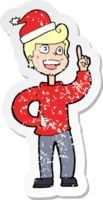 retro distressed sticker of a cartoon man ready for christmas png