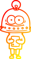 warm gradient line drawing of a happy carton robot with light bulb png