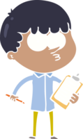 niño curioso de dibujos animados de estilo de color plano tomando notas png