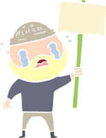 flat color style cartoon bearded protester crying png