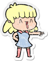 distressed sticker of a cartoon woman png