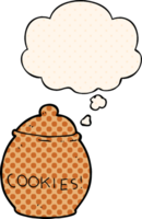 cartone animato biscotto vaso con pensato bolla nel comico libro stile png