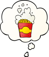 tekenfilm popcorn met gedachte bubbel in glad helling stijl png