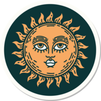 pegatina de tatuaje al estilo tradicional de un sol con cara png