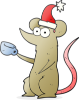 hand drawn cartoon mouse wearing christmas hat png