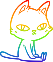 rainbow gradient line drawing of a cartoon cat sitting png