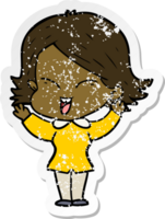 distressed sticker of a happy cartoon girl png