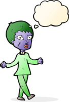 Cartoon-Halloween-Zombie-Frau mit Gedankenblase png