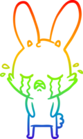rainbow gradient line drawing of a cute cartoon rabbit crying png