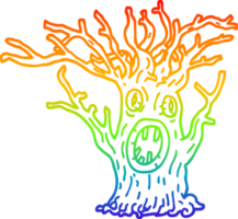 rainbow gradient line drawing of a cartoon spooky tree png