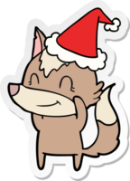 friendly hand drawn sticker cartoon of a wolf wearing santa hat png