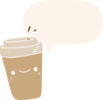 tecknad serie hämtmat kaffe med Tal bubbla i retro stil png