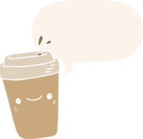 cartoon takeaway coffee with speech bubble in retro style png